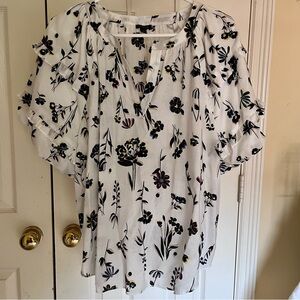 Ann Taylor Floral Print Top - Black and White